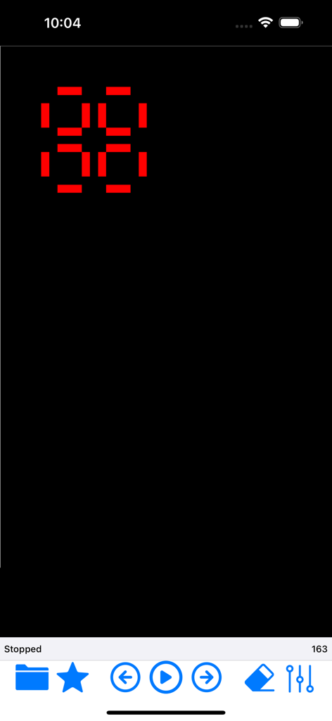 A pattern of red digital segments on a black background within the Game of Life simulation interface