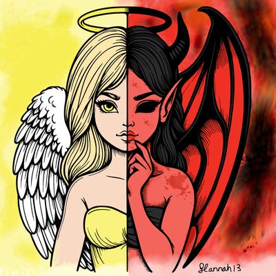 realistic angel half demon