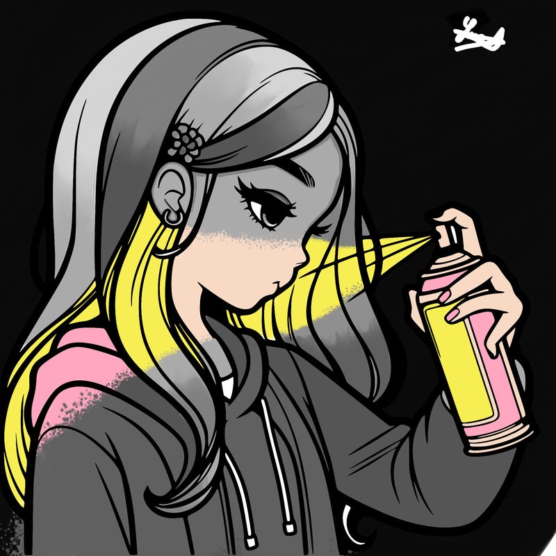 a realistic girl spray painting