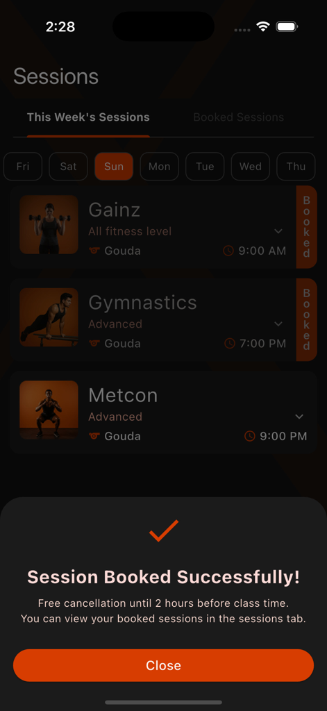 Athletix Eg - Athletix Eg app showing a successful gym session booking confirmation screen