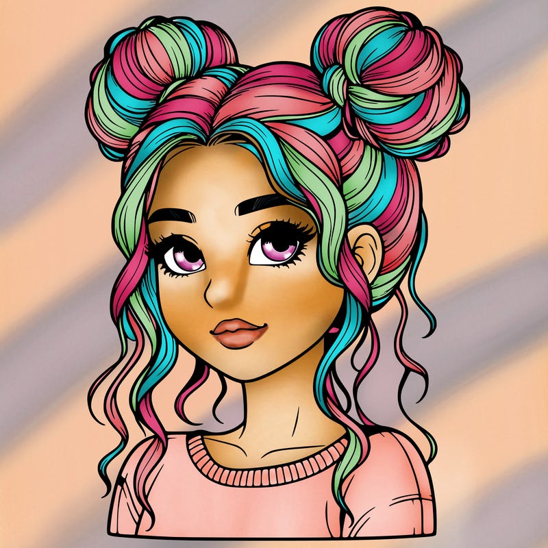 realistic girl with two buns in her hair