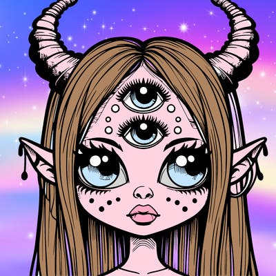 realistic monster girl with three eyes and antlers