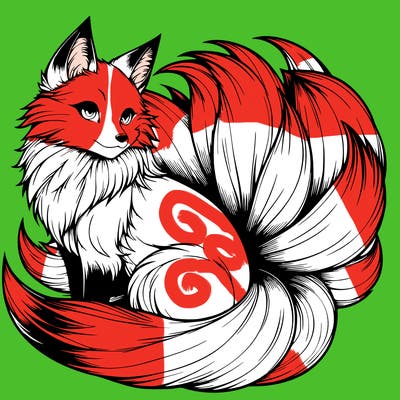 realistic detailed 9 tailed anime fox