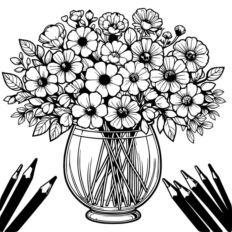 beautiful large glass vase full of flowers realistic