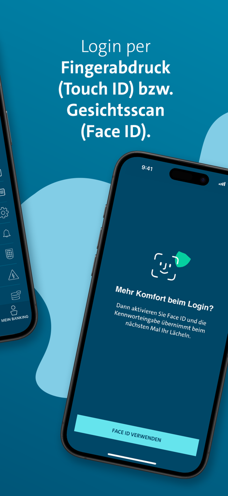 iPhone에서 Face ID 생체 인식 보안을 특징으로 하는 폭스바겐 은행 앱 로그인 화면