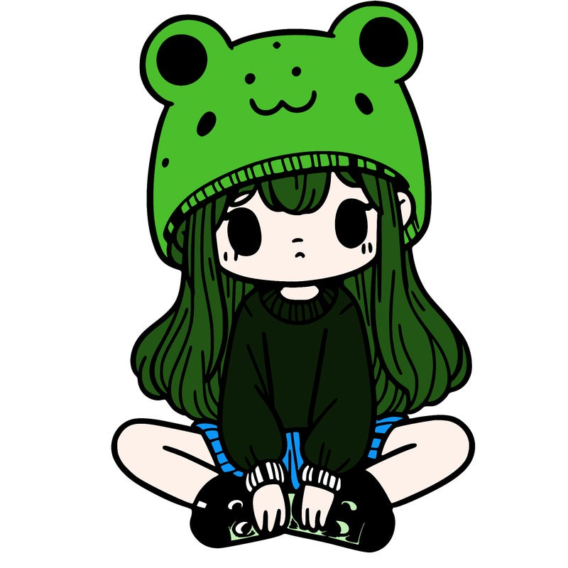 a girl wearing a frog hat and some frog socks