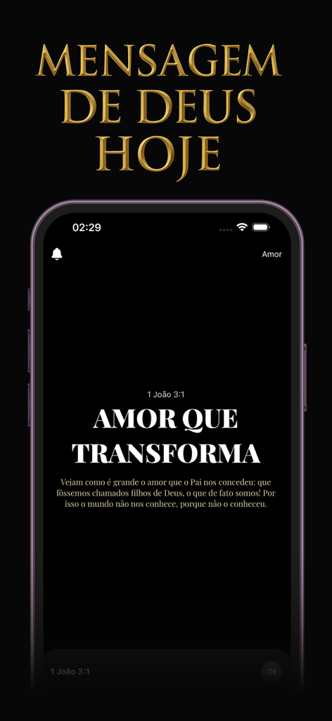 Haven Bible Chat Widget Recap - Haven Bible app interface displaying a daily devotional message about transforming love from 1 John 3:1.