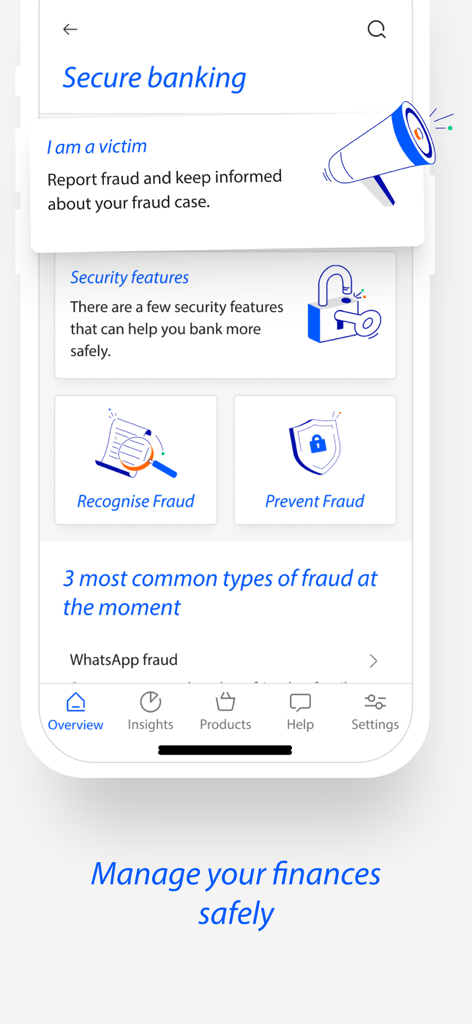 Rabobank mobile app screen showing secure banking features and fraud prevention tools