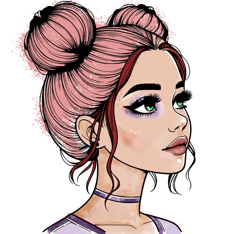 realistic girl with buns on the top of her head