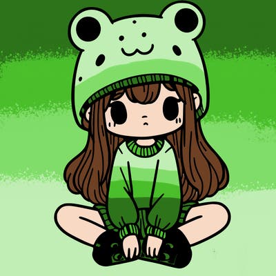 a girl wearing a frog hat and some frog socks