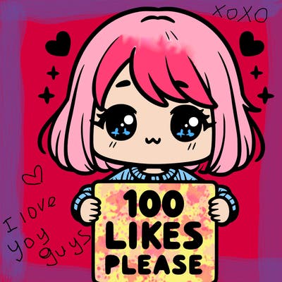 cute girl holding a sign saying 100 likes please