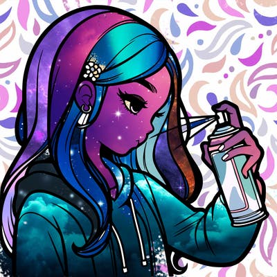 a realistic girl spray painting