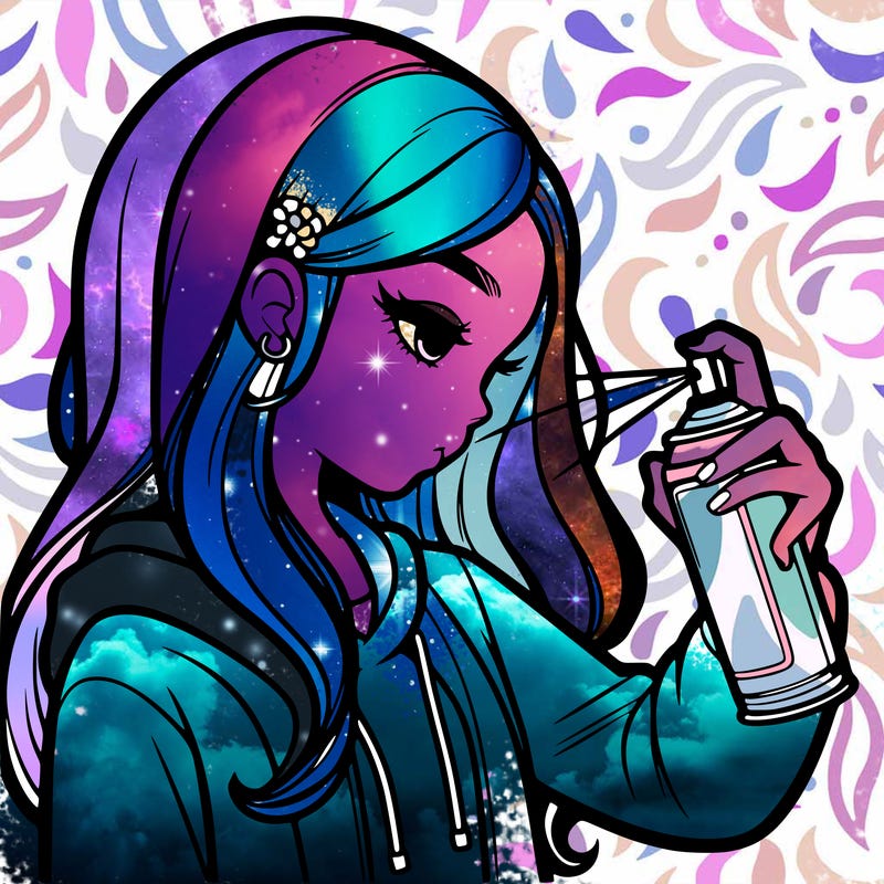 a realistic girl spray painting