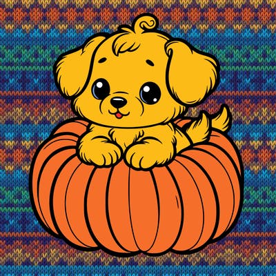 cute little puppy in a pumpkin
