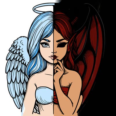 realistic angel half demon