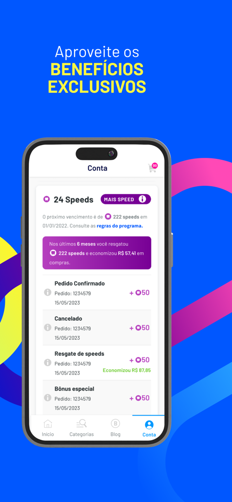 Panel de cuenta de la aplicación Dental Speed mostrando puntos de fidelidad e historial de recompensas