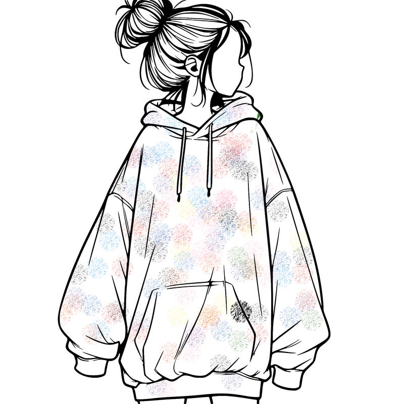 realistic girl with a oversized sweatshirt on and a bun