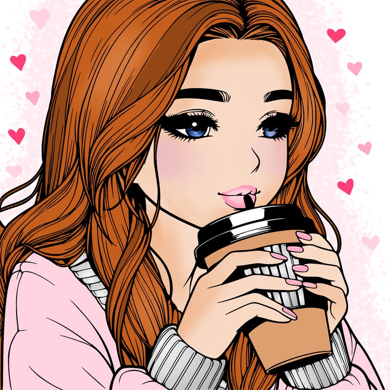 realistic girl drinking coffee