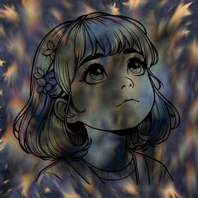 realistic girl looking up