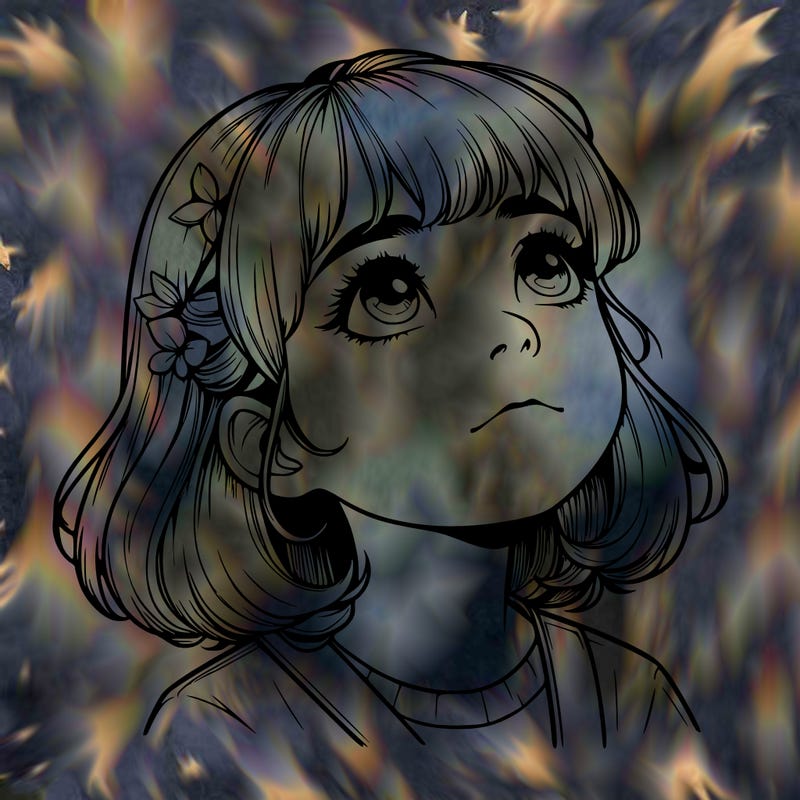 realistic girl looking up