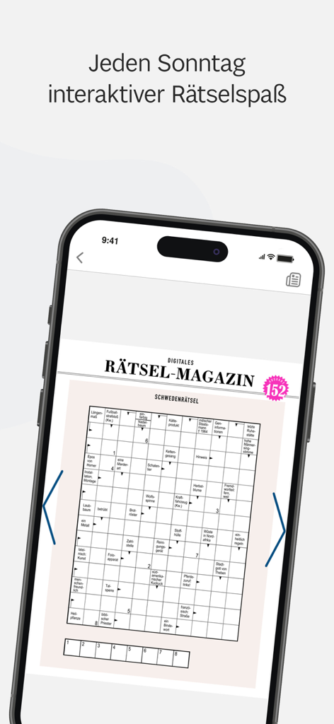 A smartphone screen displaying an interactive crossword puzzle from the Augsburger Allgemeine app's digital puzzle magazine.