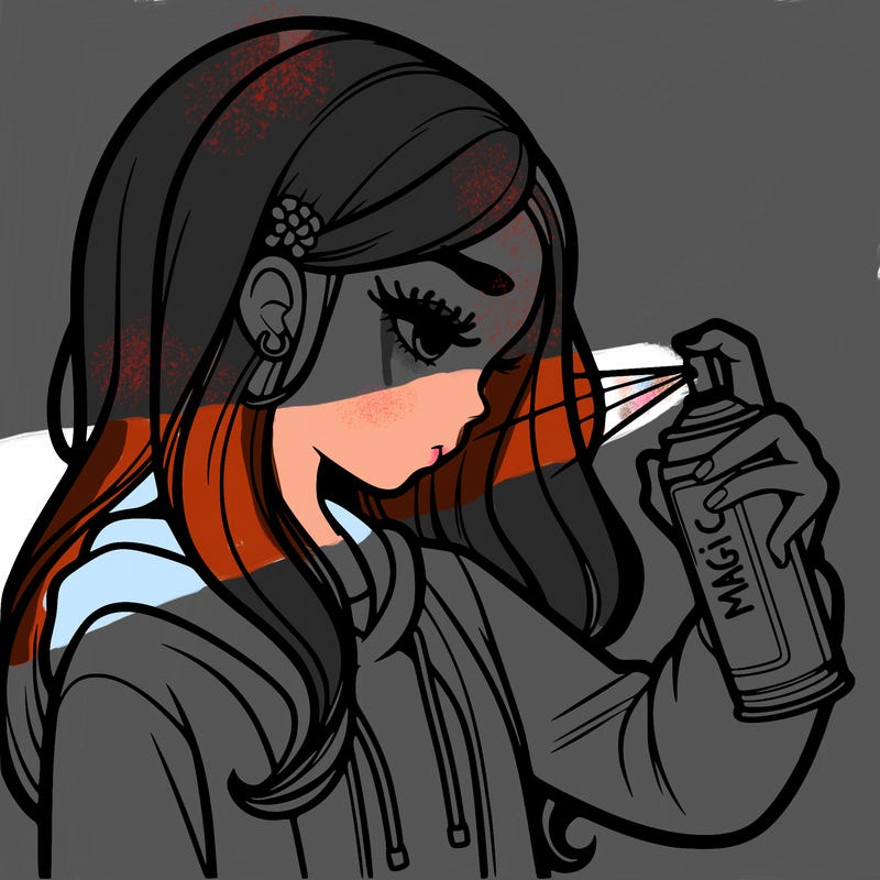 a realistic girl spray painting