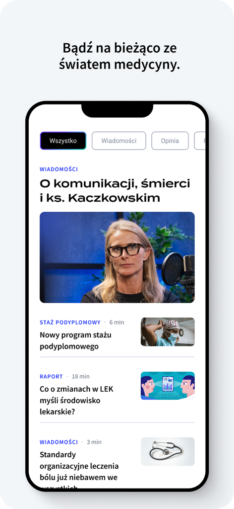 Remedium - Remedium mobile app interface showing a feed of medical news and professional articles for healthcare professionals