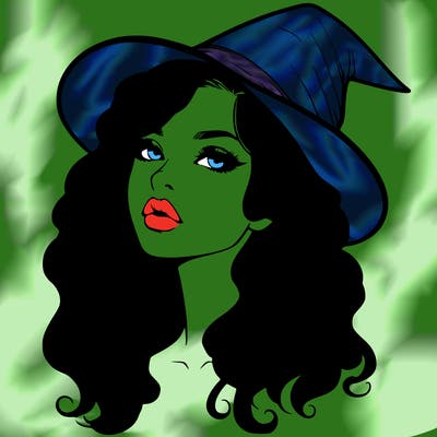 realistic witch girl with wavy hair and lips