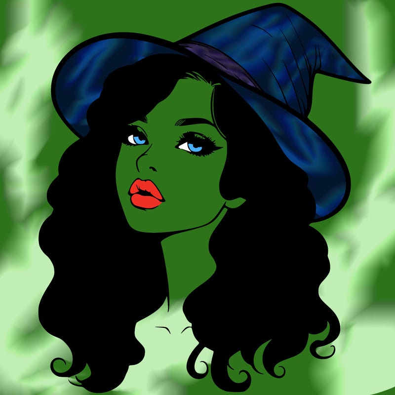 realistic witch girl with wavy hair and lips