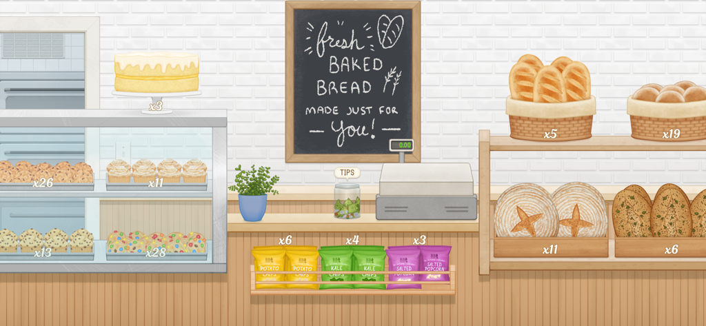 Baker Business 3 - A cozy bakery interior with bread, pastries, and a shop counter in Baker Business 3