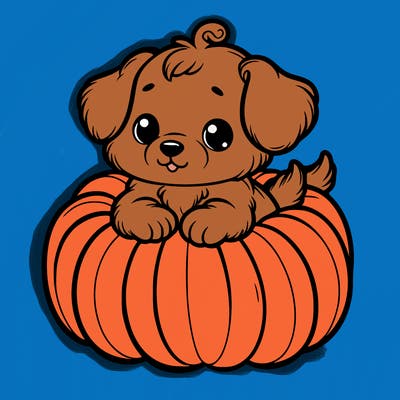 cute little puppy in a pumpkin