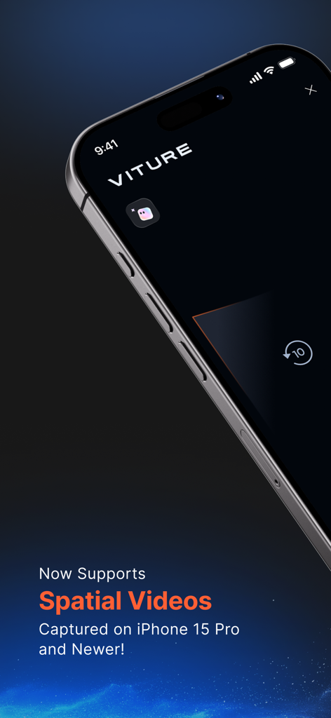 Interface do aplicativo SpaceWalker anunciando suporte a vídeo espacial para iPhone 15 Pro e modelos mais recentes.