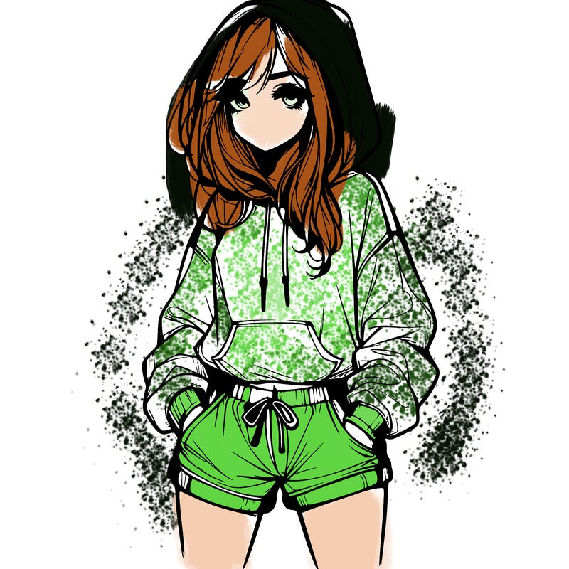 realistic girl in shorts and hoodie