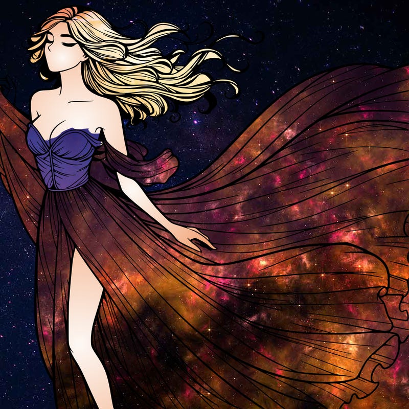 realistic woman in dress flowing the the wind