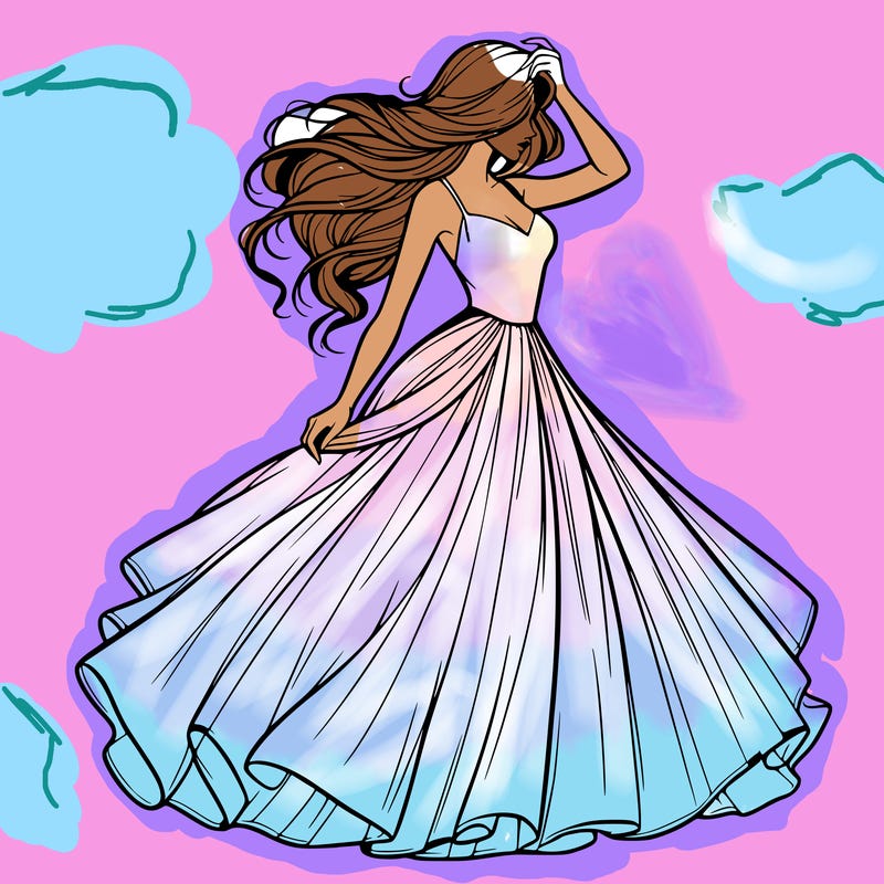 realistic woman with dress flowing in the wind