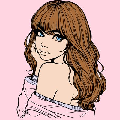 realistic girl with bangs looking over her shoulder