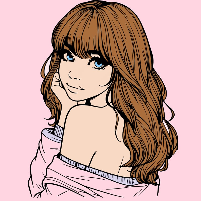 realistic girl with bangs looking over her shoulder
