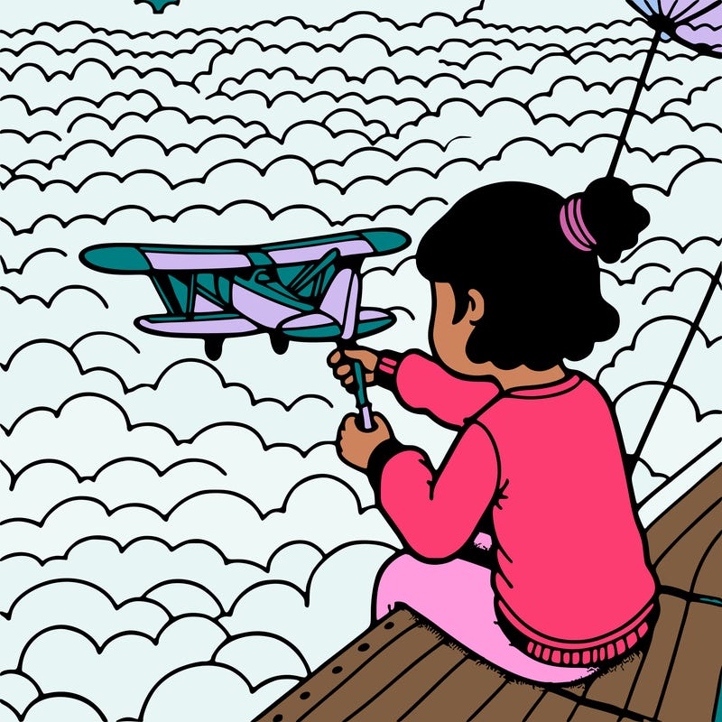 a girl doing an aerial background fuzzy skies