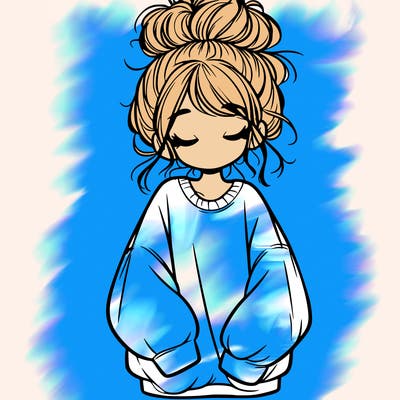 girl with baggy sweatshirt and messy bun