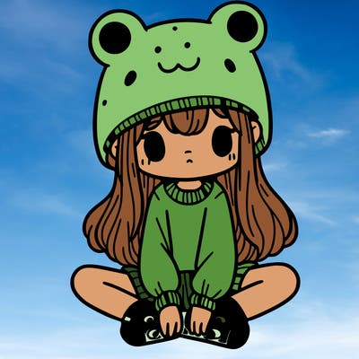 a girl wearing a frog hat and some frog socks