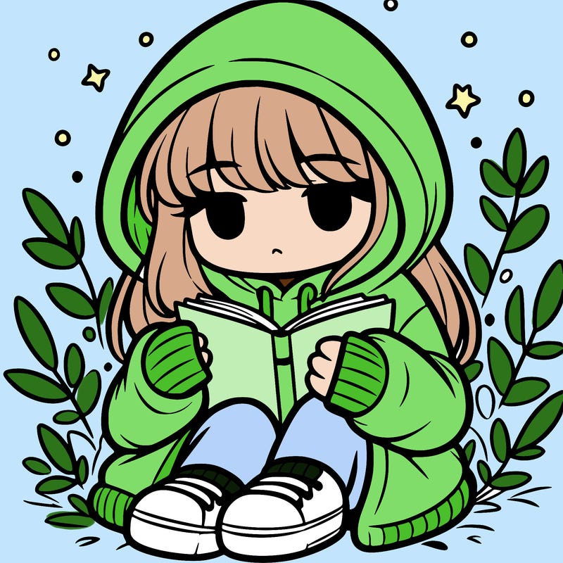 girl in oversized hoodie reading a book