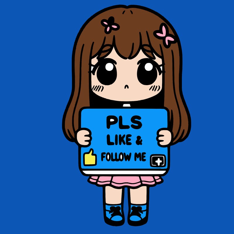 girl holding a sign that says pls like and follow me