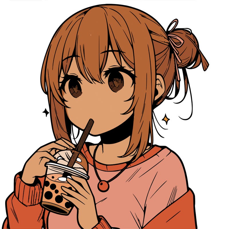 manga character drinking boba