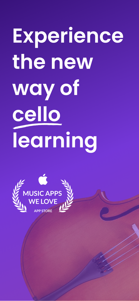 Learn & Play Cello - tonestro - Promotional screen for the tonestro cello learning app featuring an Apple App Store award and a close up of a cello