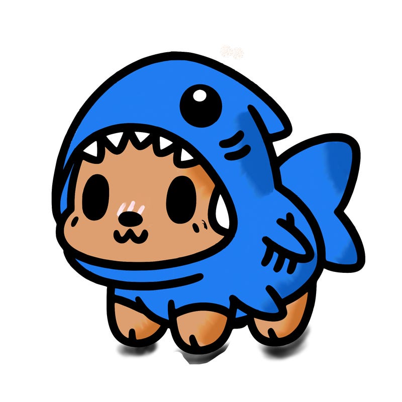 cute dog wearing a shark costume