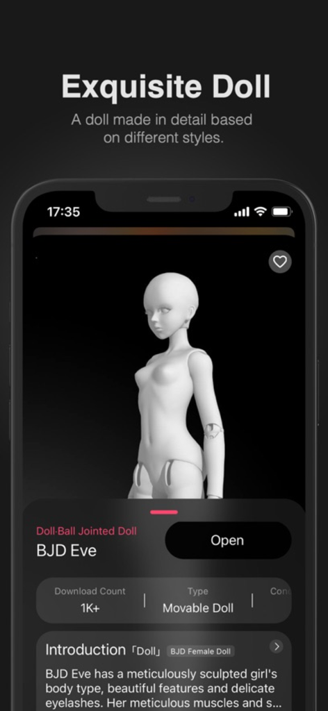 Modelo de muñeca de articulaciones esféricas 3D en la aplicación Pofi Create como referencia de dibujo