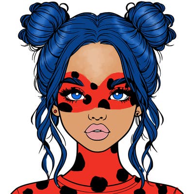 realistic girl with two buns in hair and lips