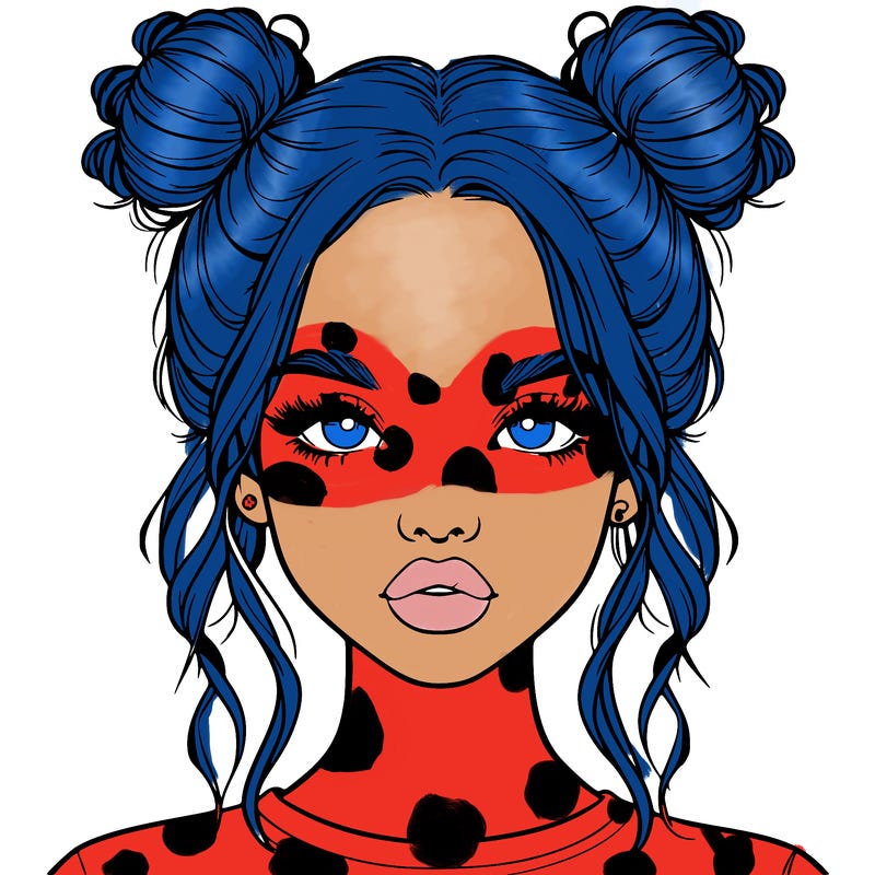 realistic girl with two buns in hair and lips