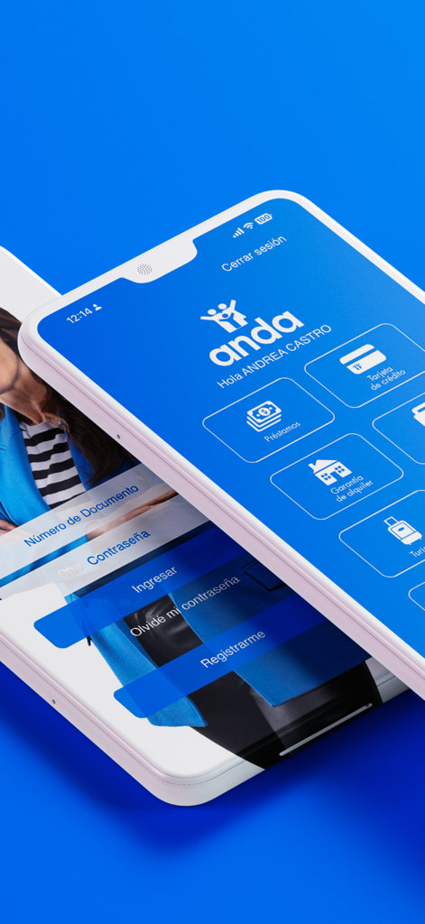 ANDA App Dashboard und Anmeldebildschirm auf Mobilgeräten