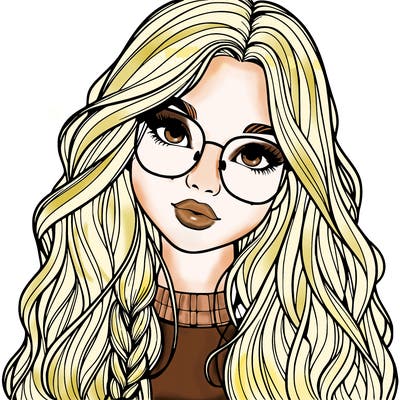 girl with long hair and freckles and glasses realistic